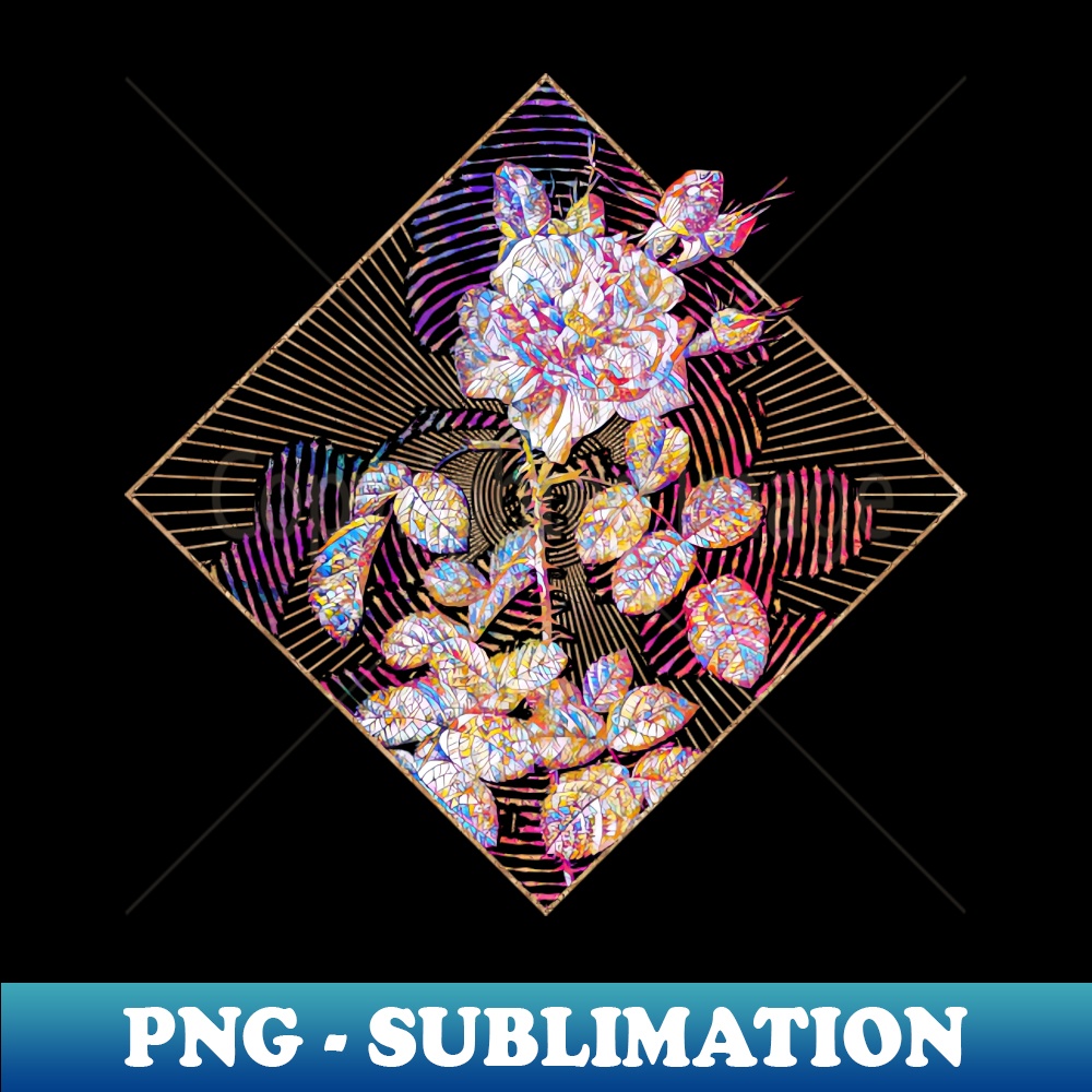 Four Seasons Rose in Bloom Floral Rainbow Mosaic - PNG Sublimation Digital Download