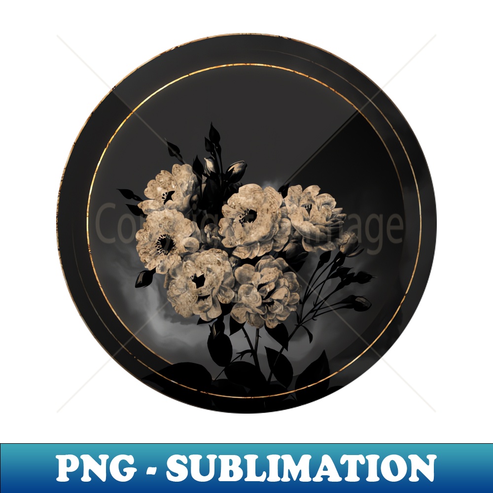 Shadowy Noisette Roses Botanical on Black and Gold - High-Resolution PNG Sublimation File