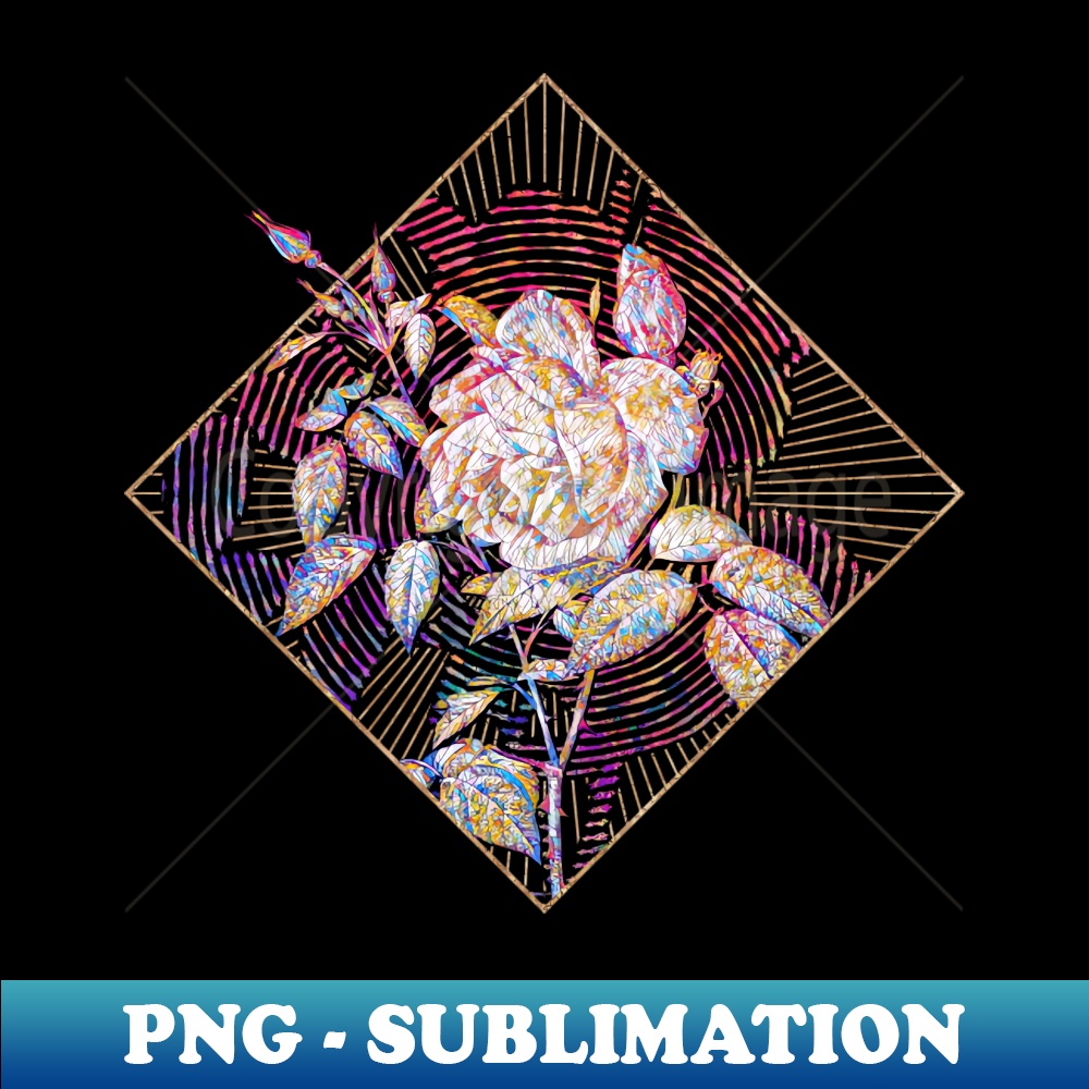 Blooming Fragrant Rosebush Floral Rainbow Mosaic - PNG Transparent Sublimation Design