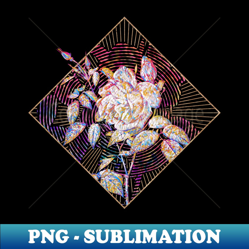 Blooming Fragrant Rosebush Floral Rainbow Mosaic - PNG Transparent Sublimation Design