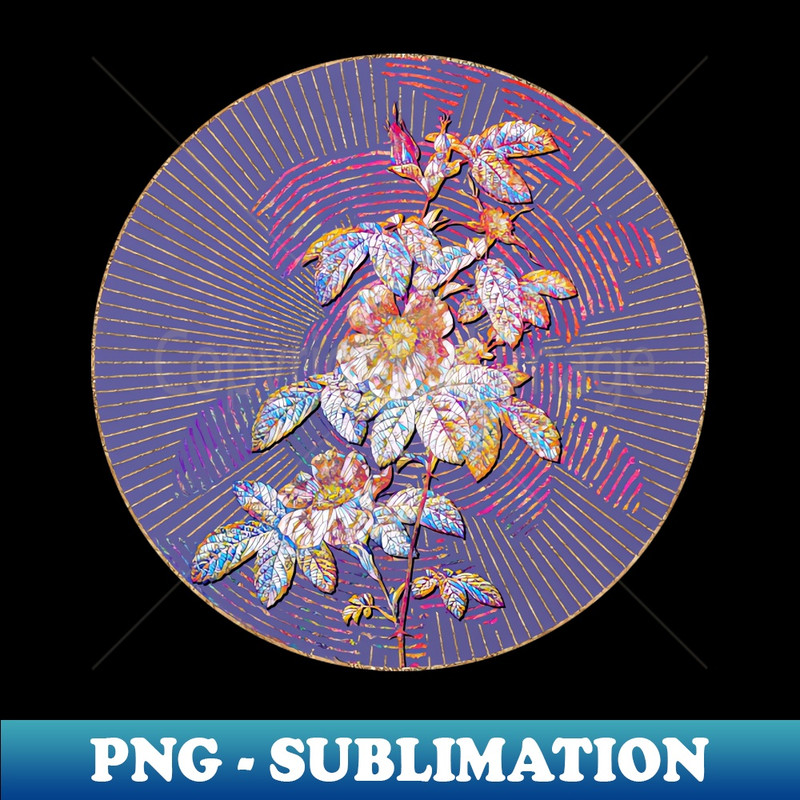 Blooming Single May Rose Floral Rainbow Mosaic on Veri Peri - PNG Transparent Digital Download File for Sublimation