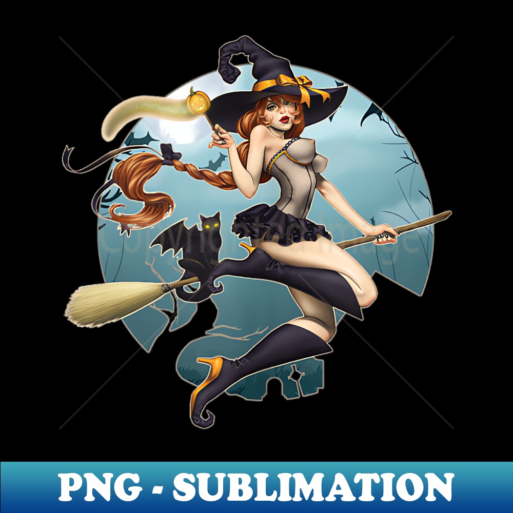 Pin-up Girl Witch Halloween Vintage Retro - Sublimation-Ready PNG File
