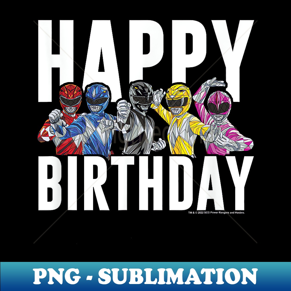 Power Rangers Happy Birthday Vintage Action Group Pose - Exclusive Sublimation Digital File