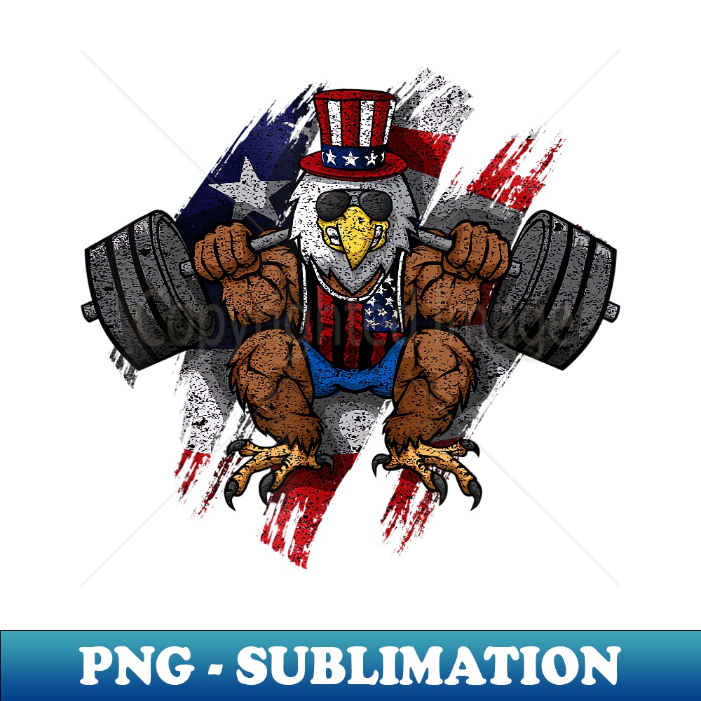 American Flag Muscular Bald Eagle Bike Flexing Uncle Sam - Exclusive PNG Sublimation Download