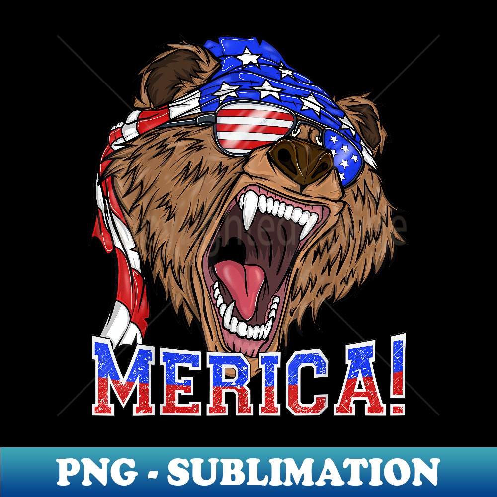 Merica! Grizzly Bear 4th of July Patriotic - PNG Transparent Sublimation File