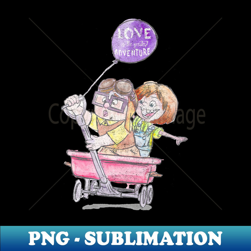 Disney Pixar Up Carl & Ellie Wagon Ride Sketch - Trendy Sublimation Digital Download