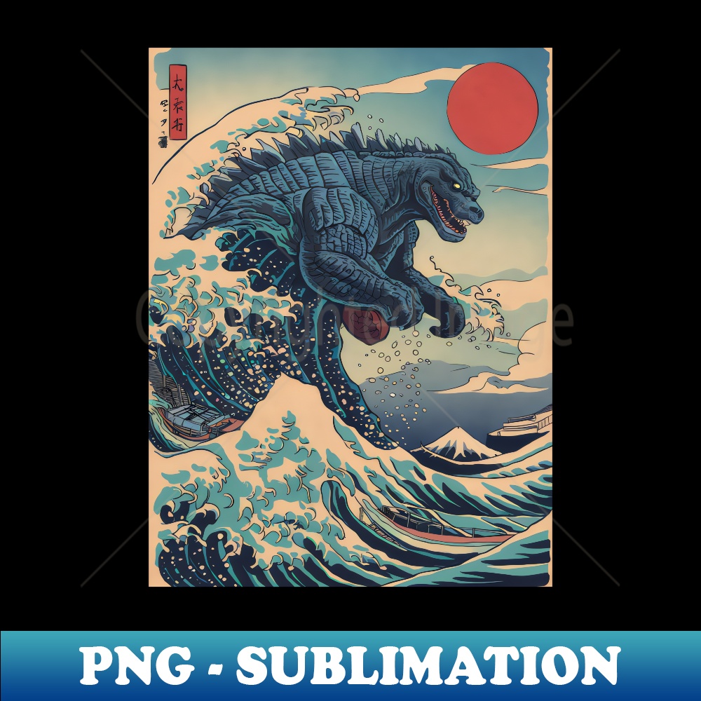 Kaiju Monster Japanese Style Art Great Wave Off Kanagawa - PNG Transparent Sublimation Design