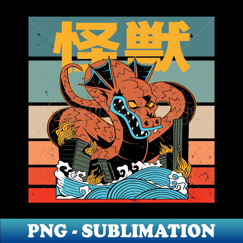 Kaiju Monster Japan cityscape destruction chaos Japanese Art - PNG Sublimation Digital Download