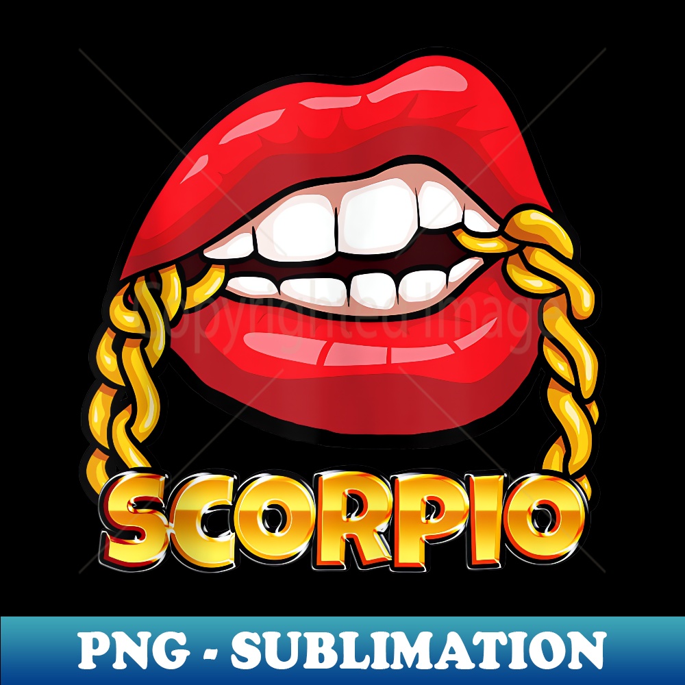 Juicy Lips Gold Chain Scorpio Zodiac Sign - PNG Transparent Sublimation Design