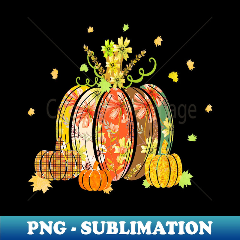 Cute Fall Pumpkin Graphic Print leaves & Flowers Decor - Artistic Sublimation Digital File