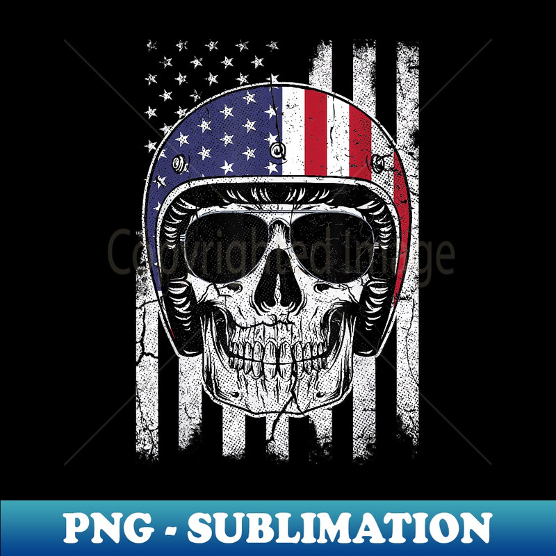 4th of July American Flag Skull Motorcycle T Men Dad - High-Quality PNG Sublimation Download