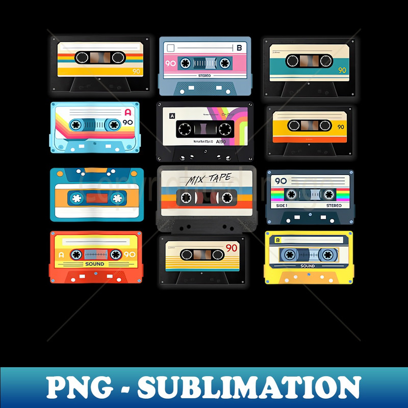 1990s Retro Vintage Birthday 90s 80s Cassettes Tapes Graphic - Exclusive PNG Sublimation Download