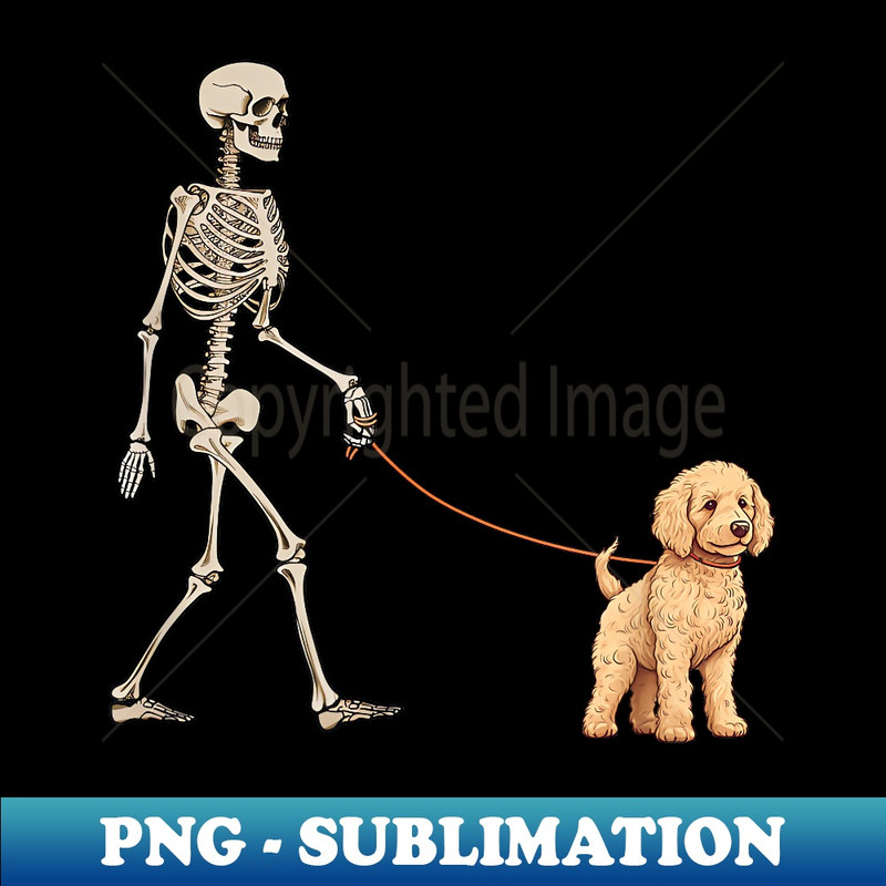 Funny Goldendoodle Skeleton Dog Walking Halloween Dog - Vintage Sublimation PNG Download