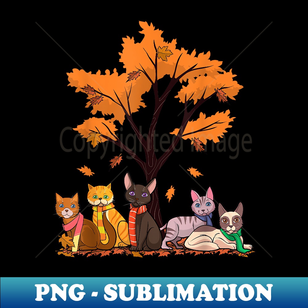 Cute Cats Fall Autumn Season Maple Leaf Tree Lovers Pumpkin - PNG Transparent Sublimation File