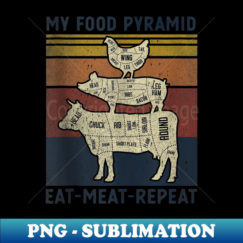 My Food Pyramid Eat Meat Repeat Retro Vintage Funny BBQ Joke - Signature Sublimation PNG File