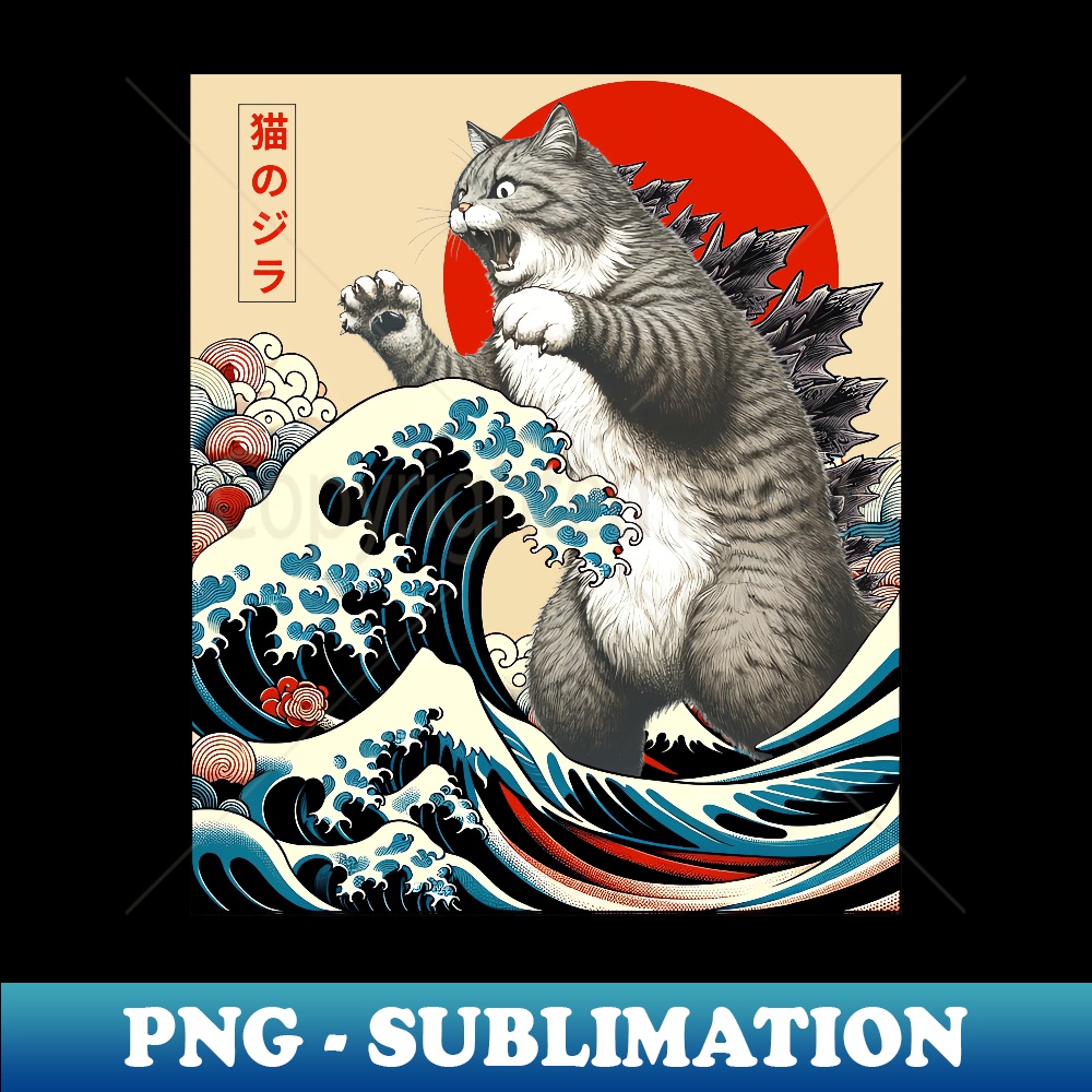 Catzilla Cat Japanese Art Funny Cat s Kid - Aesthetic Sublimation Digital File