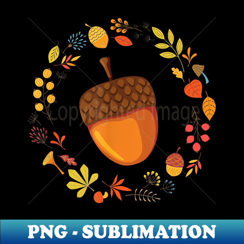Thanksgiving Wreath Cute Autumn Acorn 1 - Retro PNG Sublimation Digital Download