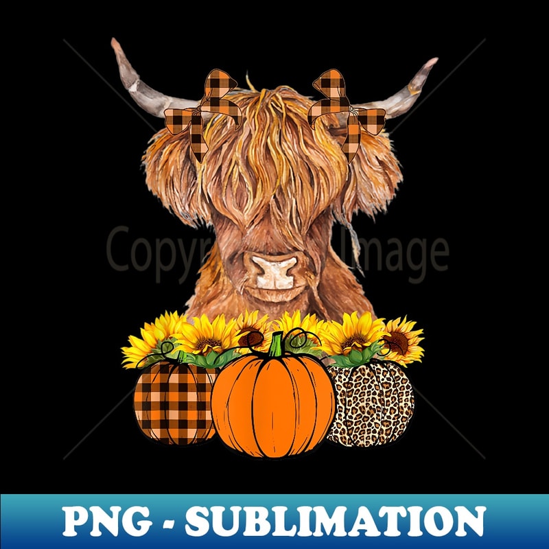 eGbB Highland Cow Pumpkin Leopard Fall Autumn Heifer Bandana - Premium PNG Sublimation File