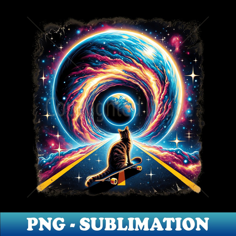Skateboarding Kitten Funny Humor Galaxy Cat Meme - Exclusive PNG Sublimation Download
