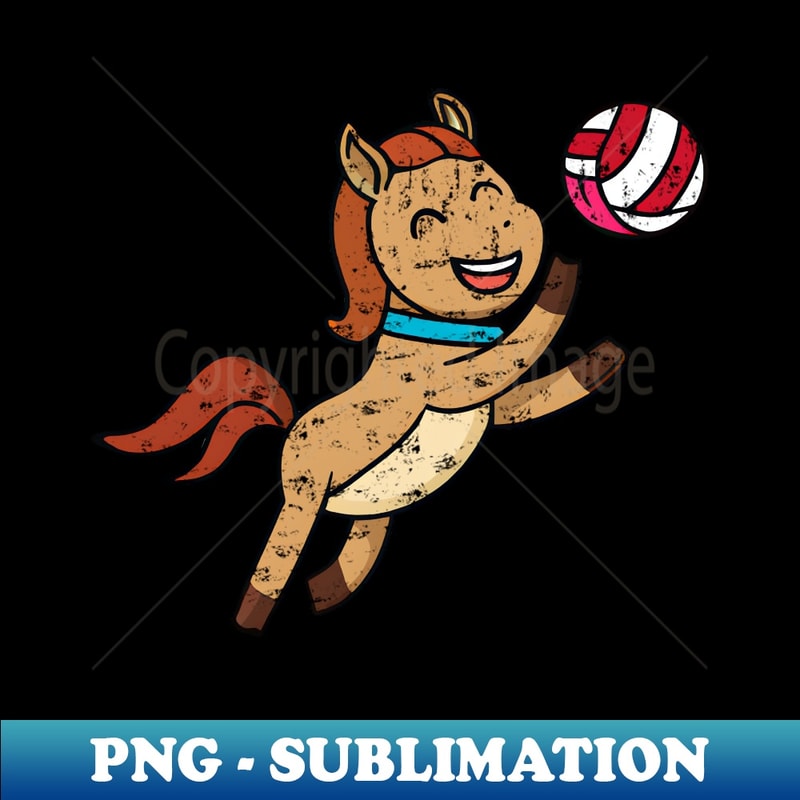 cute horse jumping and playing volleyball - Retro PNG Sublimation Digital Download