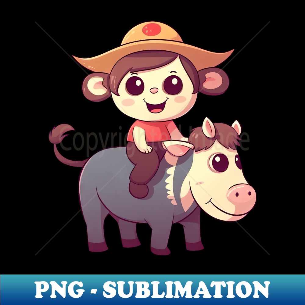 Girl, Monkey and Cow, Charming Kids Design - High-Quality PNG Sublimation Download