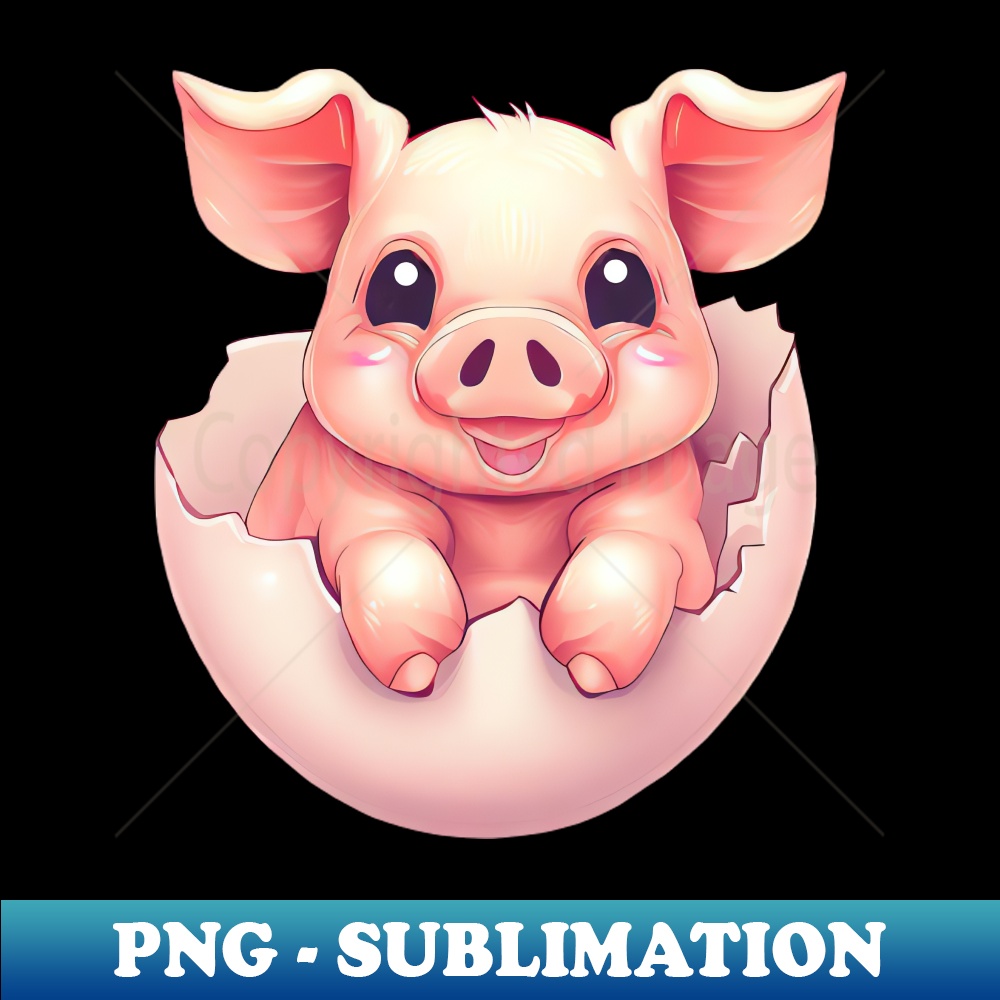 Cute Kawaii Pig in Egg - Eggshell Design - Unique PNG File for Sublimation
