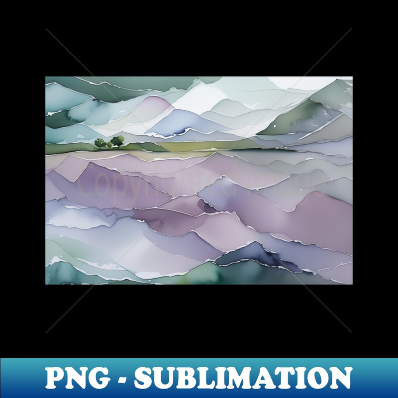Watercolor Lavender Fields Abstract Landscape - Unique Print Sublimation PNG