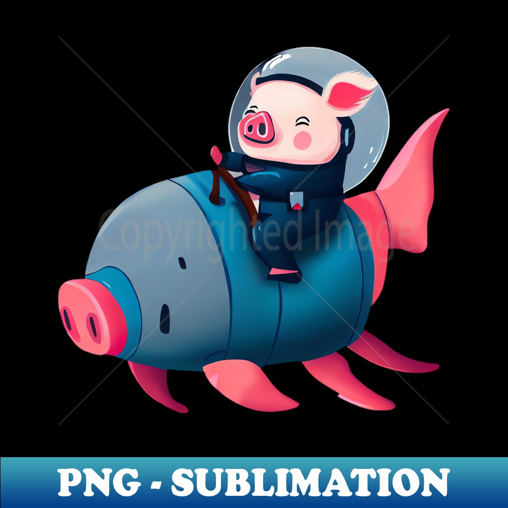 Pig Astronaut on Pig Rocket - Graphic Design T-Shirt PNG