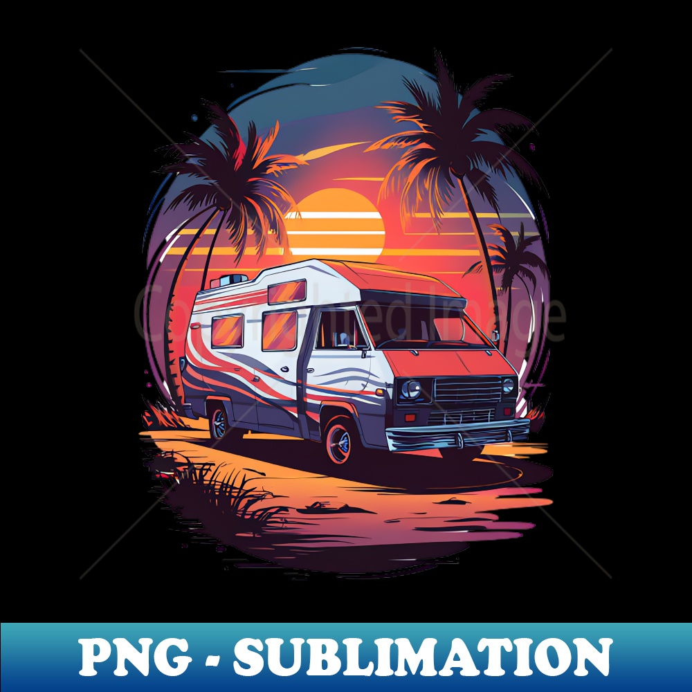 Vintage Camper Van Tropical Sunset - Unique Digital Art Sublimation File