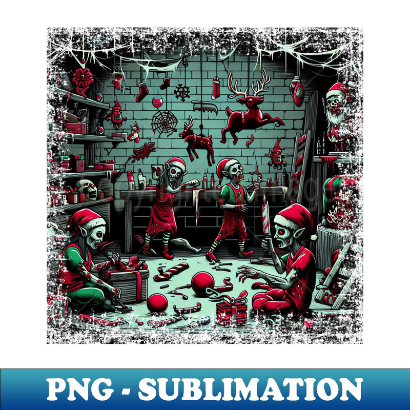 Christmas Elf Horror Zombie Elf Workshop - Unique Graphic Tee PNG