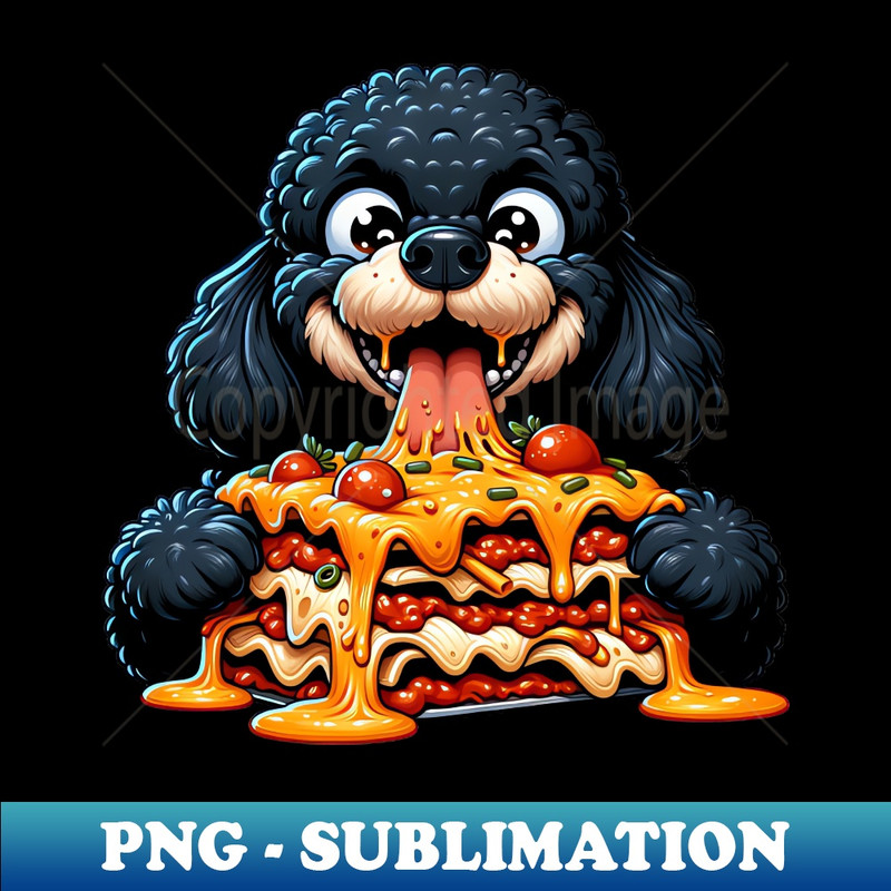 Black Poodle Loves Lasagna Comic - Decorative Art Sublimation Download
