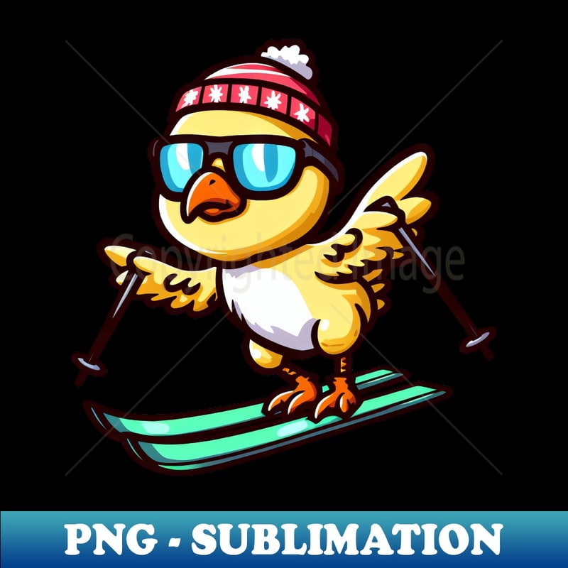 Chicken Chick on Skis - Cute Winter Athlete - Stylish Design Sublimation PNG