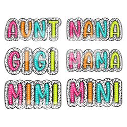 colorful dalmatian spotted mama nana gigi aunt family bundle design | retro bright polka dotted family tree design |