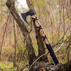 hand forged carbon steel ragnar viking axe with ashwood handle, viking bearded camping axe, best fathers day gift