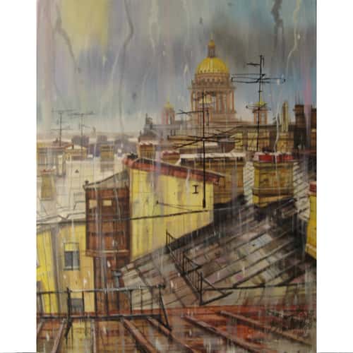 Rainy day,Saint-Petersburg,City view,High-Resolution Digital File,The Author's Painting