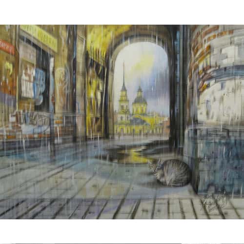 The courtyard,Saint-Petersburg,City view,High-Resolution Digital File,The Author's Painting