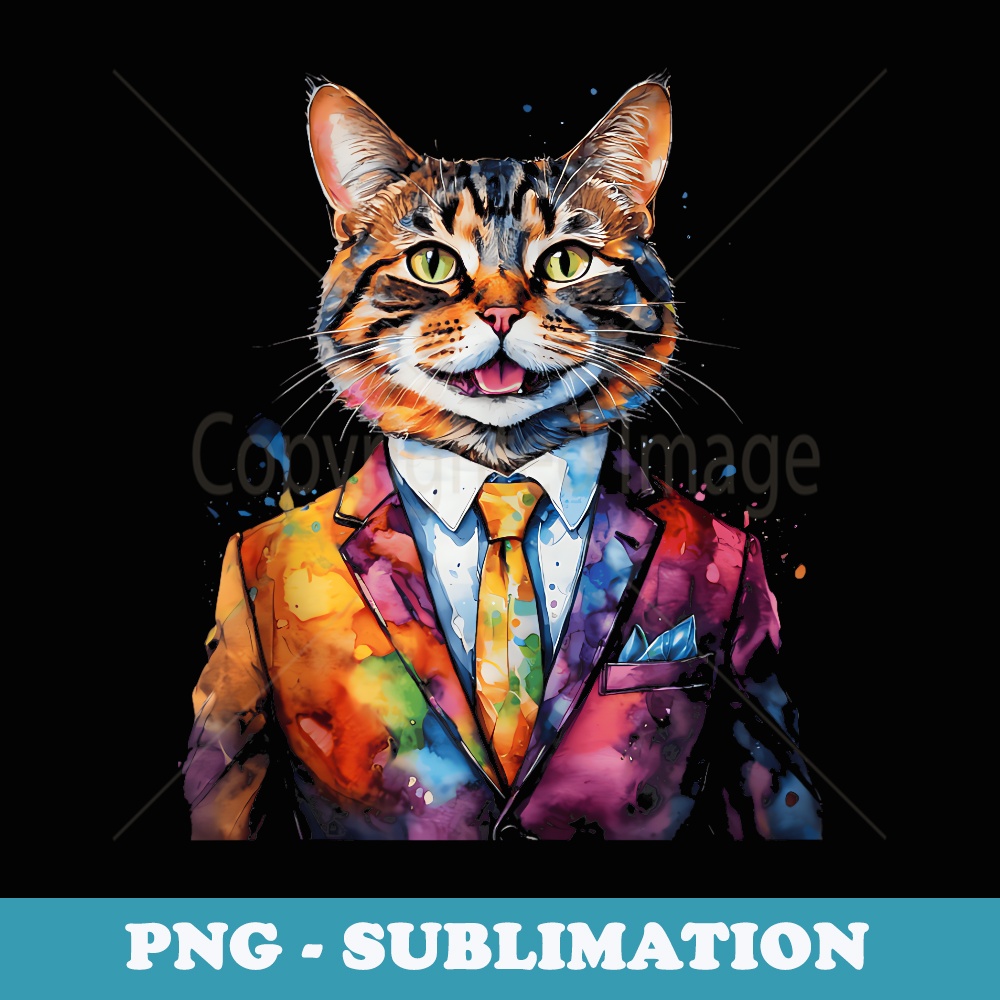 Cat Suit Colorful Funny Funny Animal Art Print Graphic - Creative Sublimation PNG Download