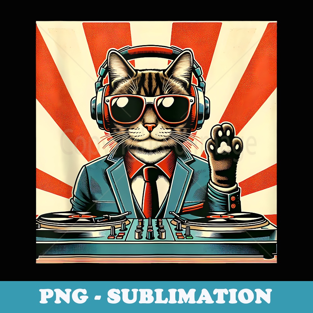 Funny DJ Cat Disco Sound Tech Headphone Music - Premium Sublimation Digital Download