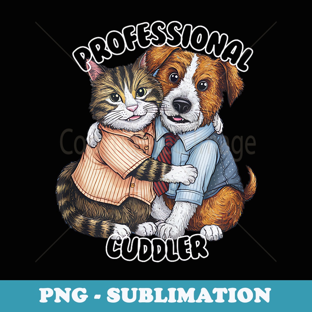 Cute Hugging Expert Cat Dog Cuddling Hugs Cuddle Cuddler - Signature Sublimation PNG File