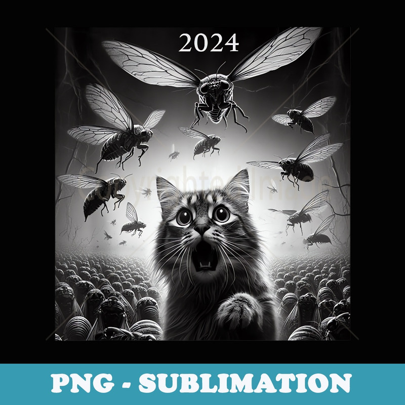 Funny Cicada Scared a cat Cicada Invasion 2024 Cicadas - Creative Sublimation PNG Download