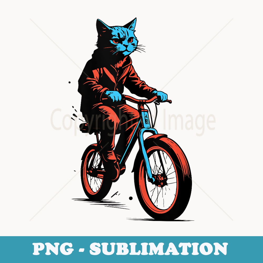 Cool Cat Cycling Bike Design Red Blue Animal Dynamic - Exclusive PNG Sublimation Download