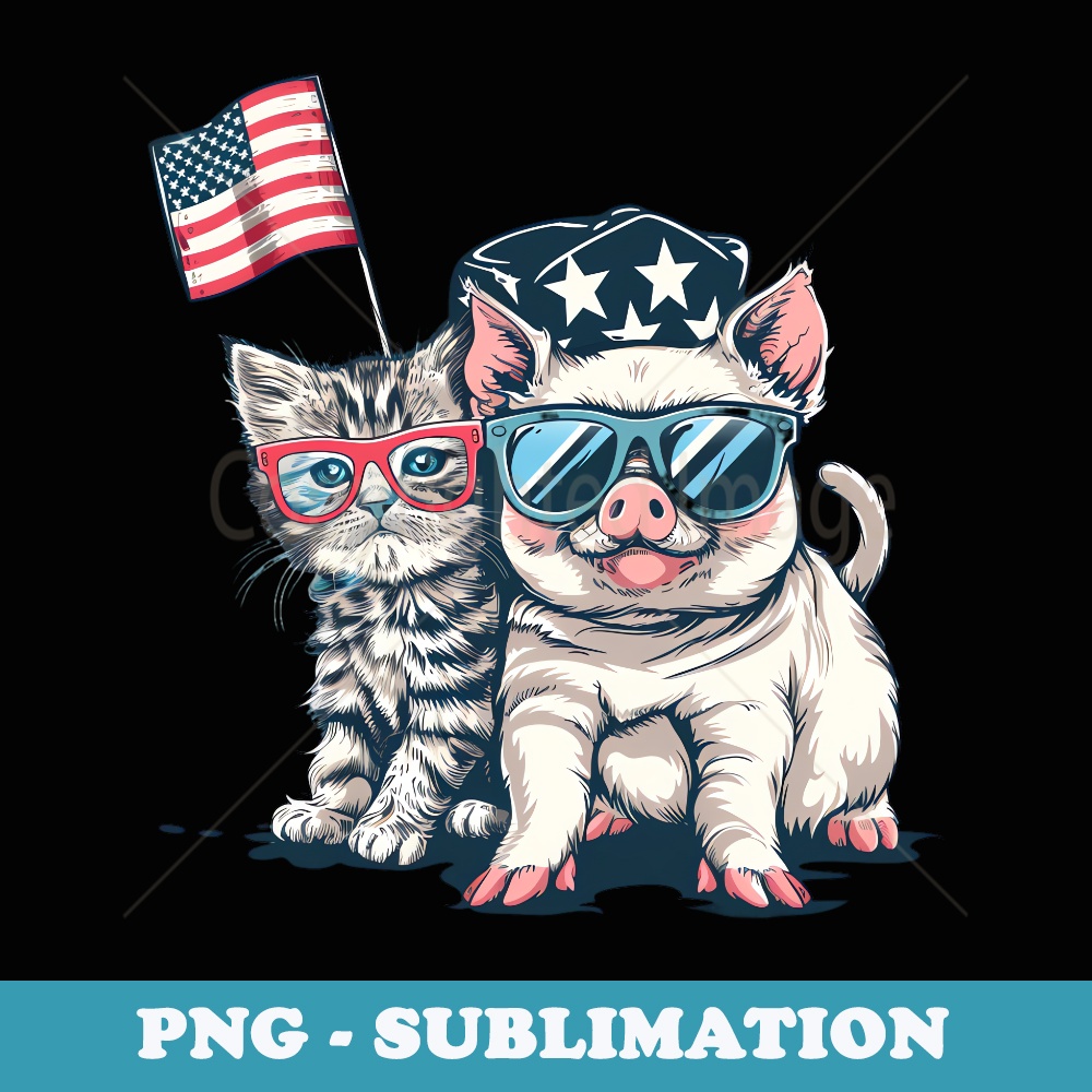 Fourth Of July Cat Pig American Flag Patriotic 4th Of July - Signature Sublimation PNG File
