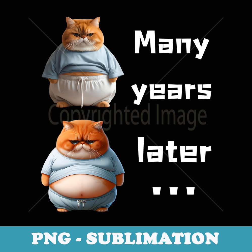 Chubby Cat Many Years Later Fat Orange Cat Grumpy Kitten Cat - Vintage Sublimation PNG Download