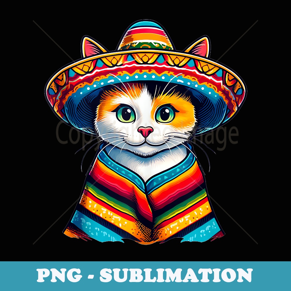 Mexican Cinco De Mayo Cat Poncho Sombrero Cat Lover - Signature Sublimation PNG File