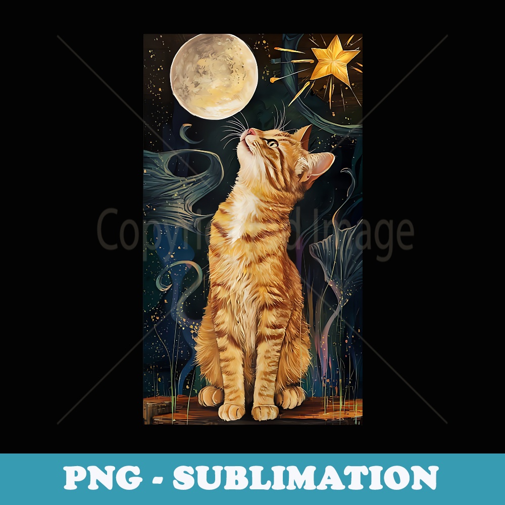Cute Cat Starry Night Cat Lovers Cat Dad Cat Mom - PNG Transparent Sublimation Design