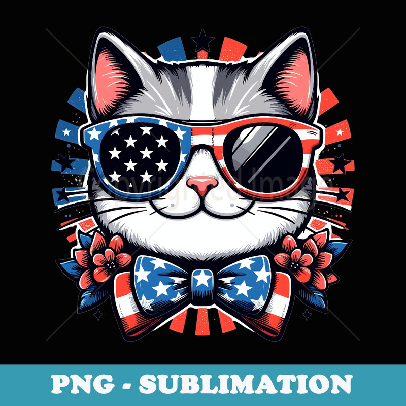 Patriotic Cat American Flag Sunglasses Memorial Day USA - Aesthetic Sublimation Digital File