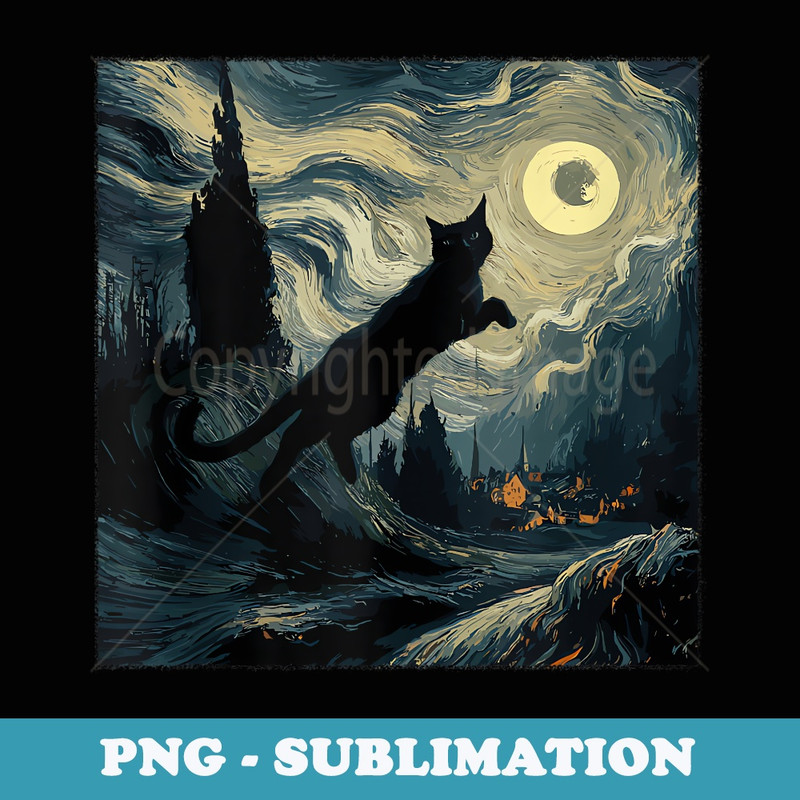Funny Starry Night Black Cat Cat Lover - Creative Sublimation PNG Download