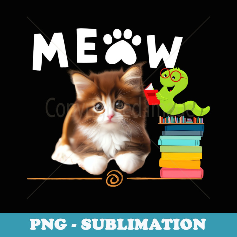 Cute Cat Raeding Book - Signature Sublimation PNG File