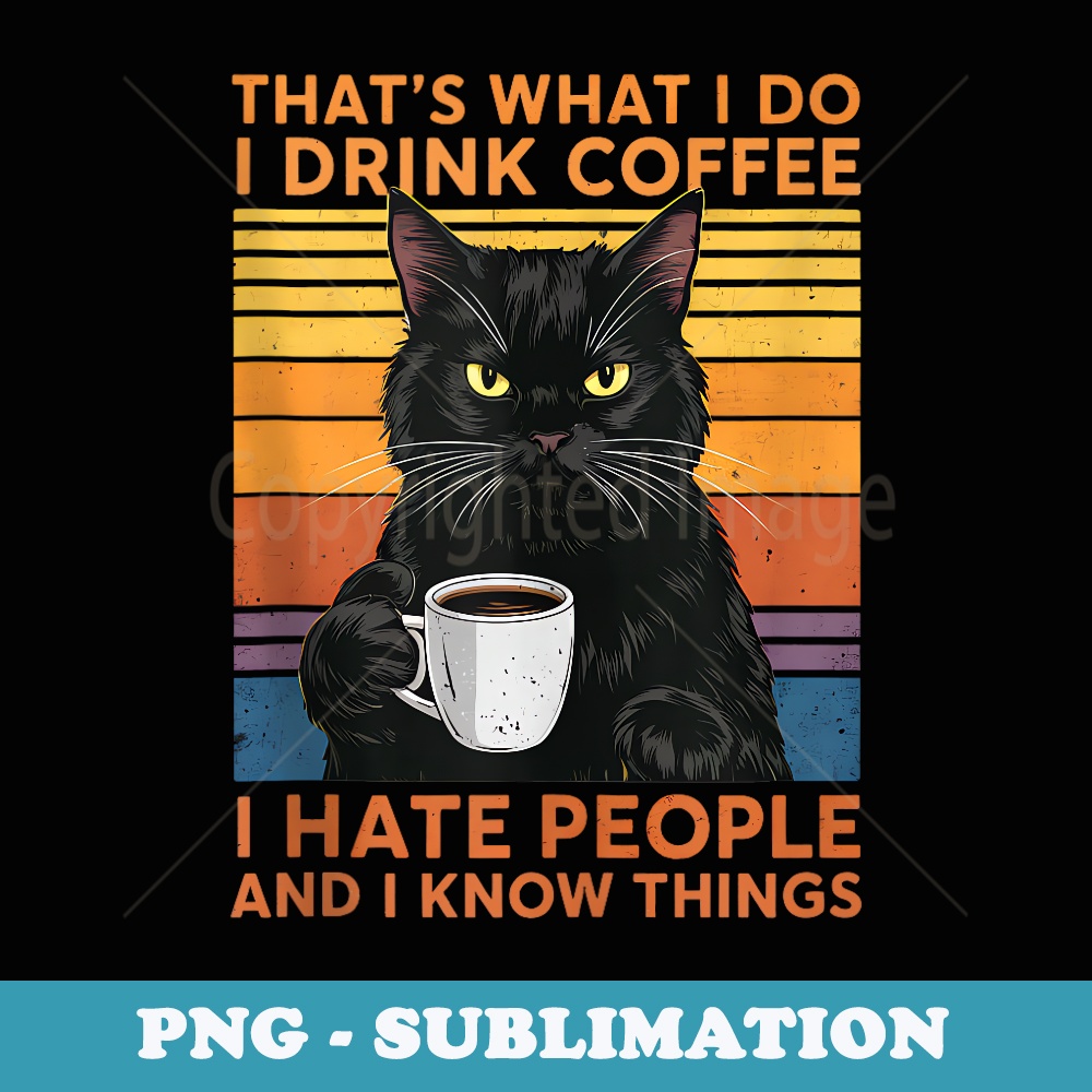Black Cat Thats What I Do I Drink Coffee I Hate People - PNG Transparent Sublimation Design