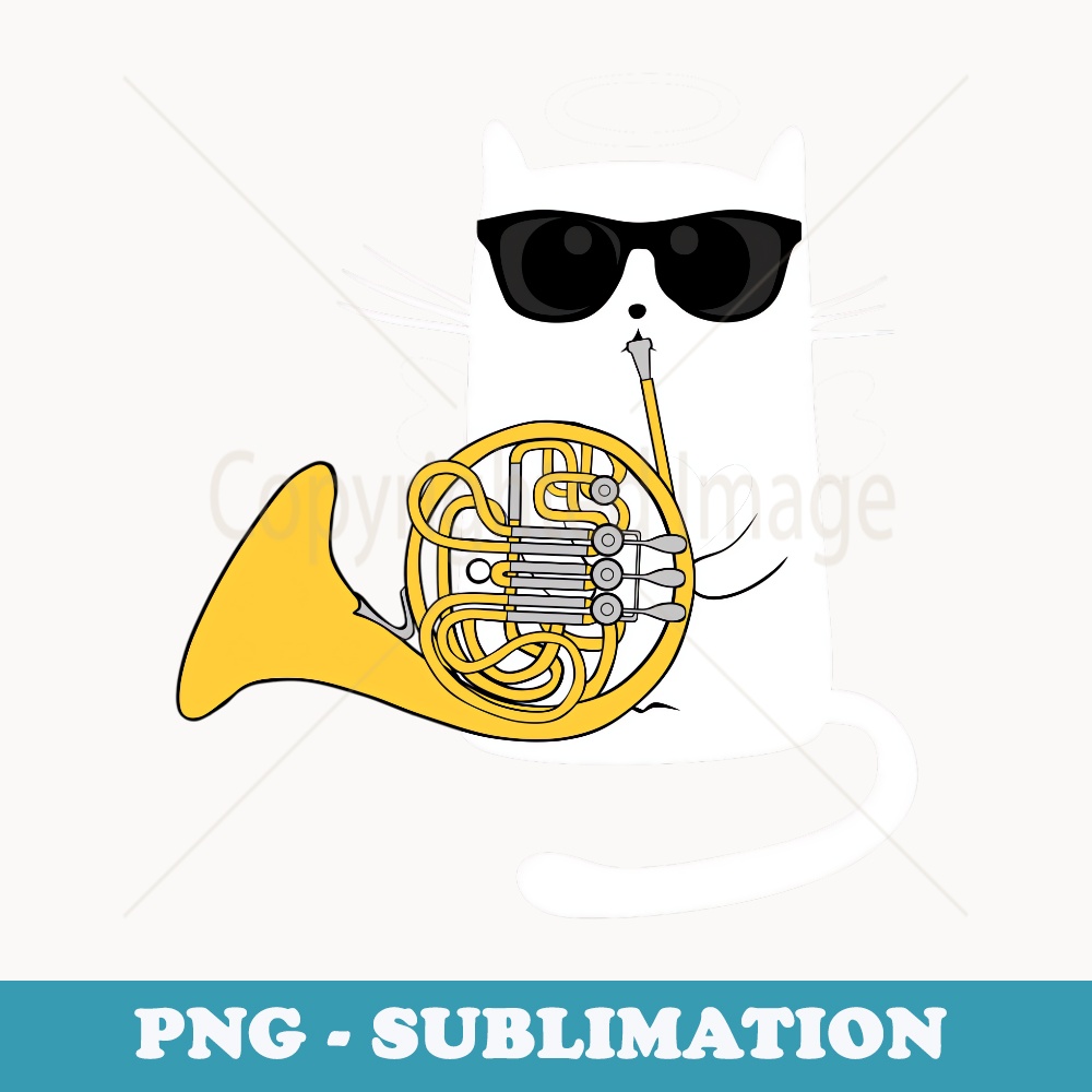 Jazz Cat Playing French Horn - Hippy Hipster Kitty - Digital Sublimation Download File